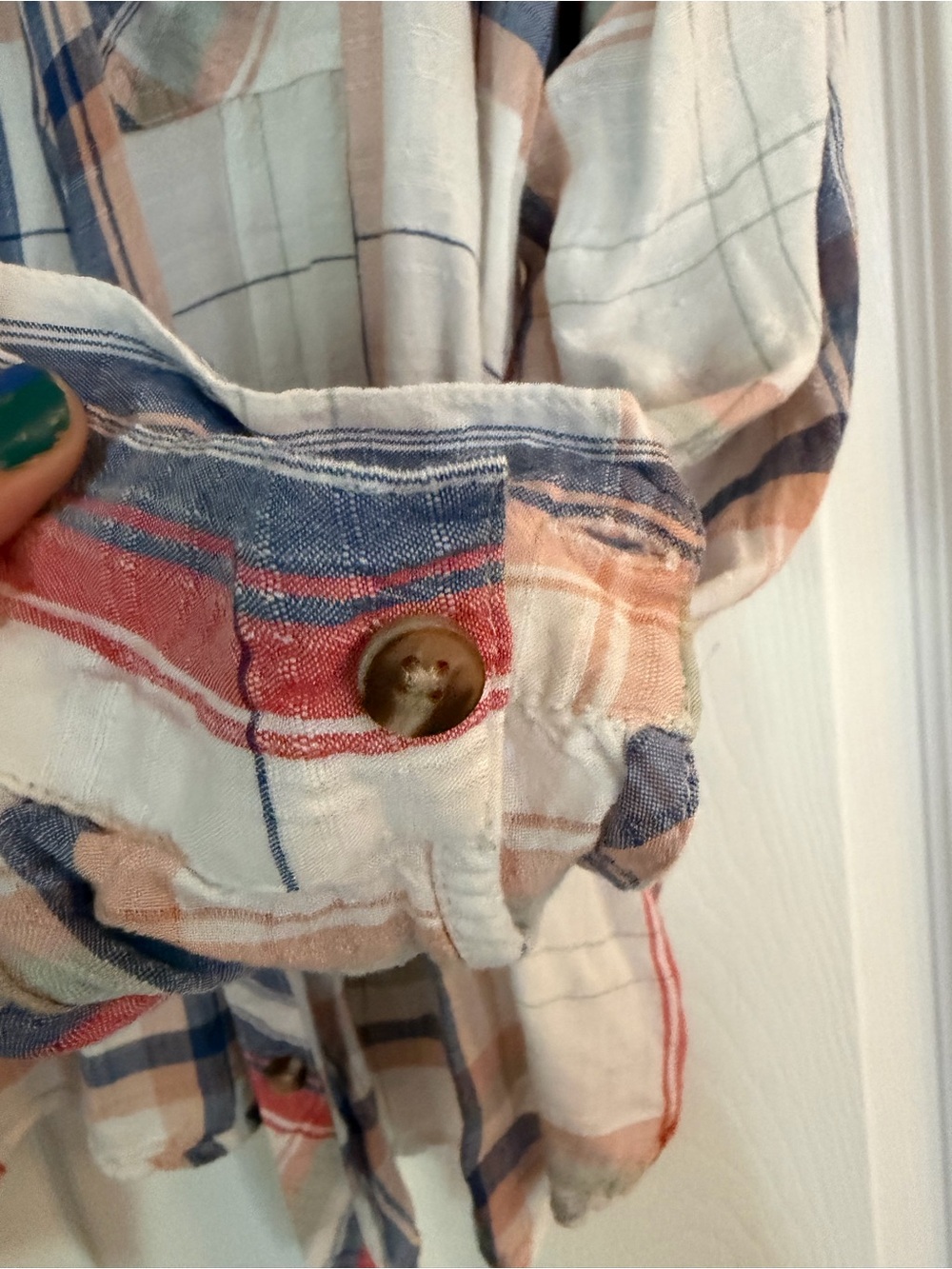 Maurices Plaid Relaxed Button-Up in Cream, Blue & Red - Picture 4 of 6